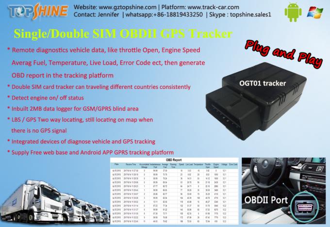Μακρινός διαγνωστικός ιχνηλάτης ΠΣΤ στοιχείων OBD οχημάτων με την ενιαία/διπλή κάρτα SIM